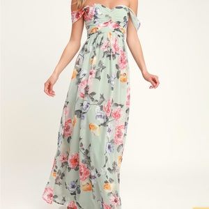 Harmonious Love Mint Floral Print Off-the-Shoulder Maxi Dress